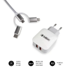 CARGADOR PARED SUBBLIM + CABLE 3EN1 BLANCO