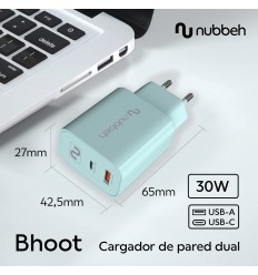Cargador Nubbeh 30W USB A+C  T NBWALLCHT