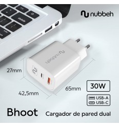 CARGADOR NUBBEH 30W USB A+C  NG NBWALLCHB 