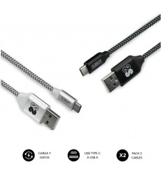 PACK 2 CABLES SUBBLIM TIPO C-USB A NEG/PLATA