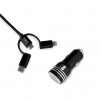 CARGADOR COCHE SUBBLIM USB+ CABLE 3EN1 NEGRO